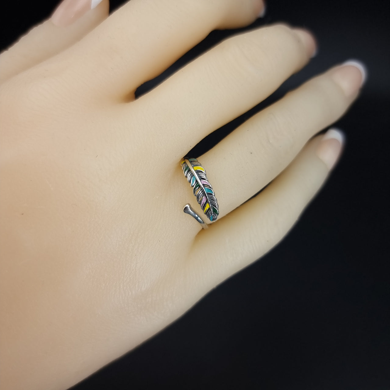 Colored Feather Open Ring