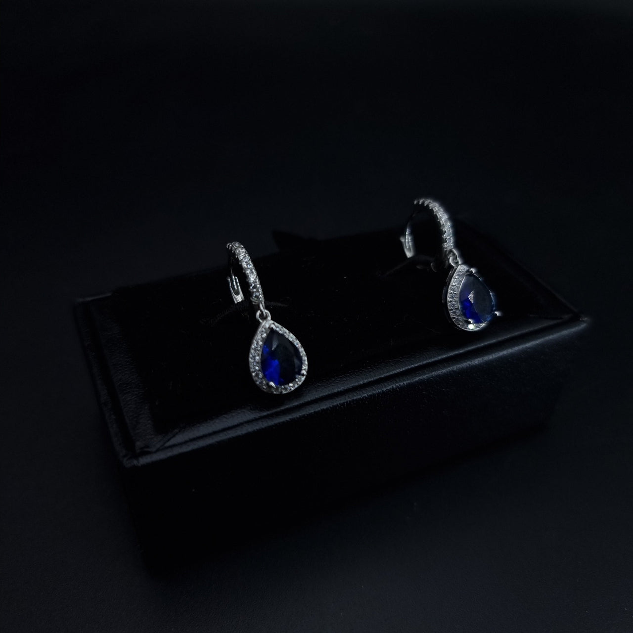 Blue Oval Zircon Stone Hoop Earring