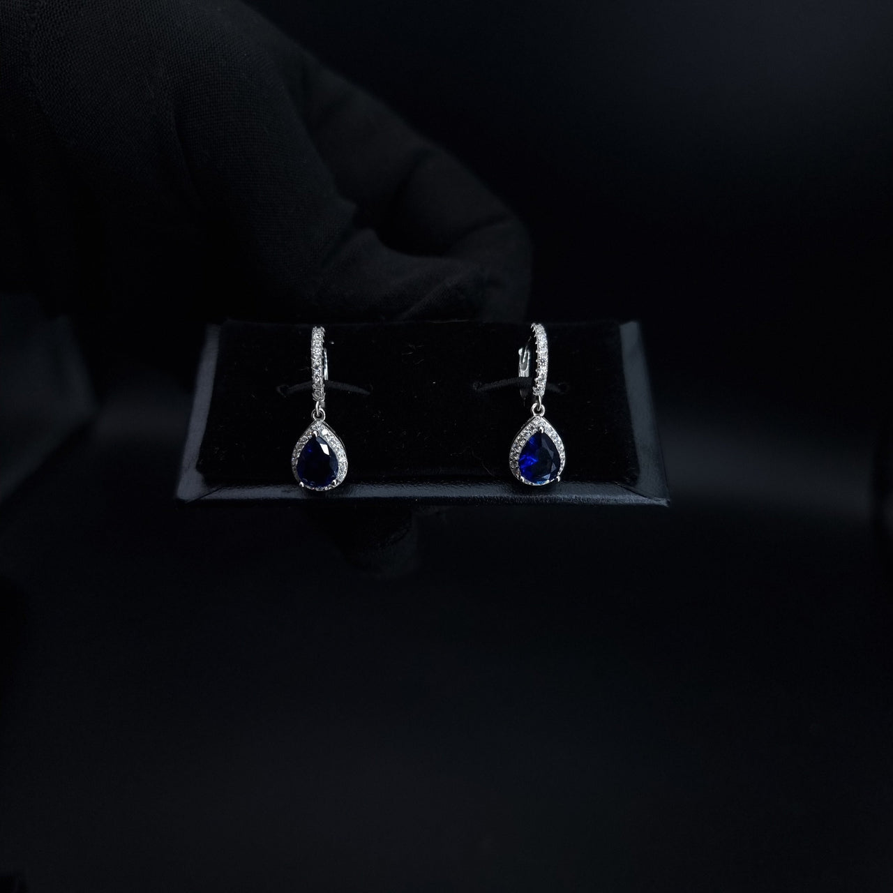 Blue Oval Zircon Stone Hoop Earring