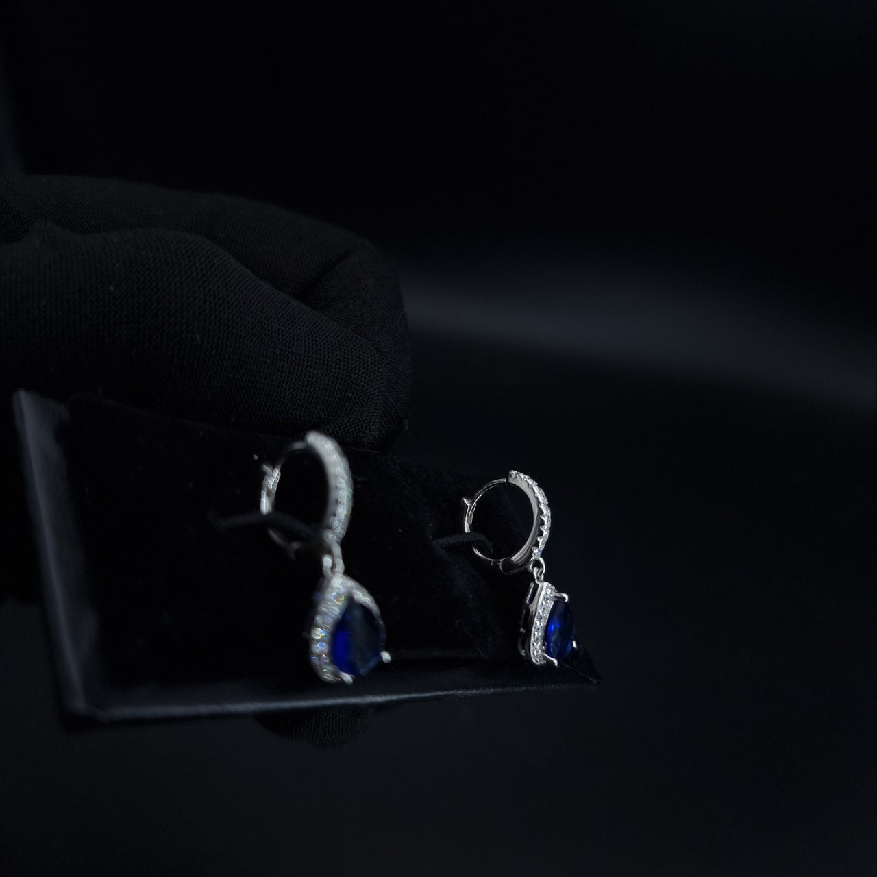 Blue Oval Zircon Stone Hoop Earring