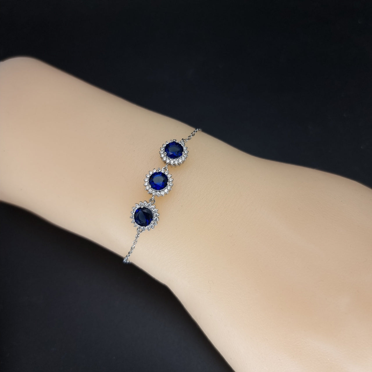 Dark Blue Circular Zircon Stones Bracelet