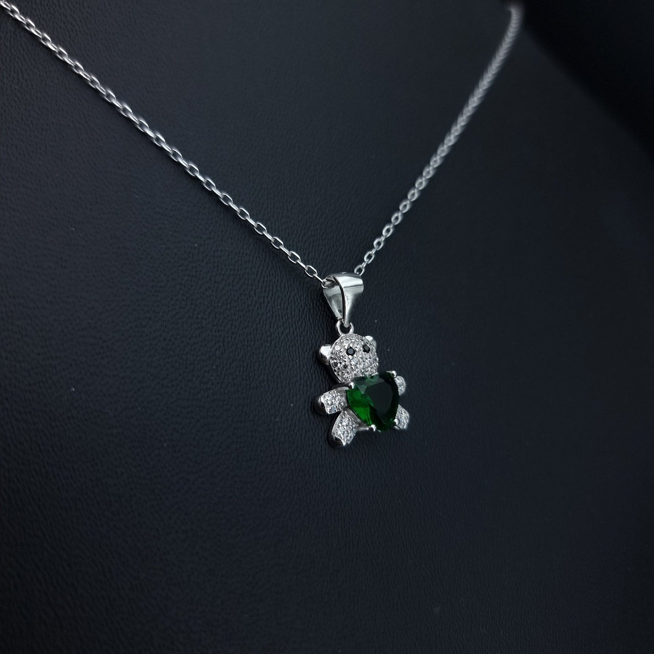 Green Stone Bear Necklace