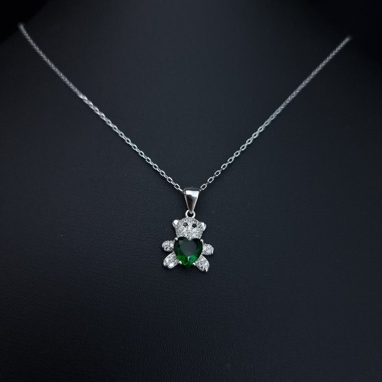 Green Stone Bear Necklace