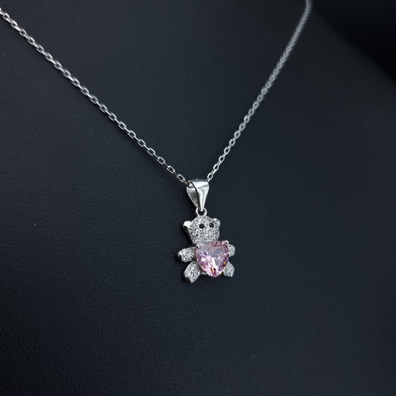 Pink Stone Bear Necklace