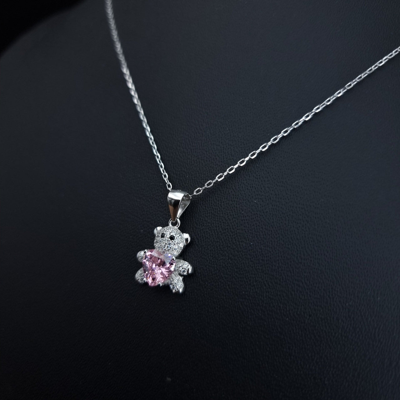 Pink Stone Bear Necklace