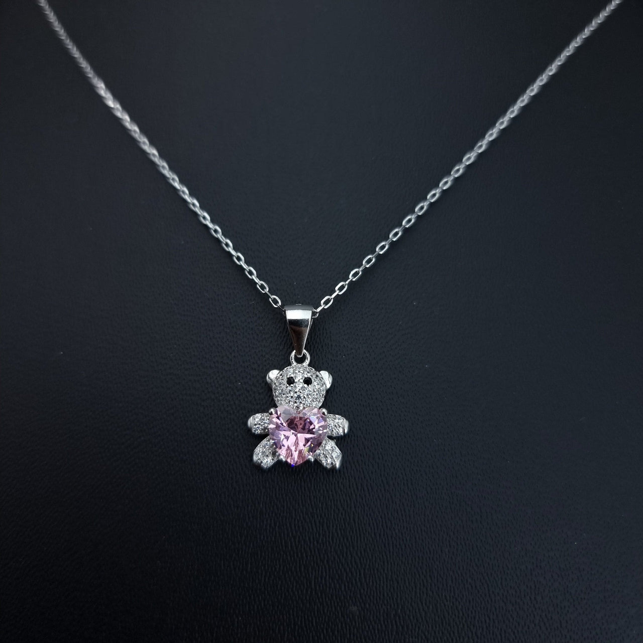 Pink Stone Bear Necklace